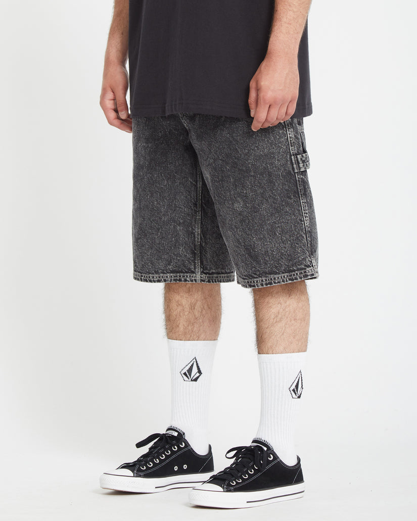 Short Labored Denim Utility - LIGHT ACID BLACK