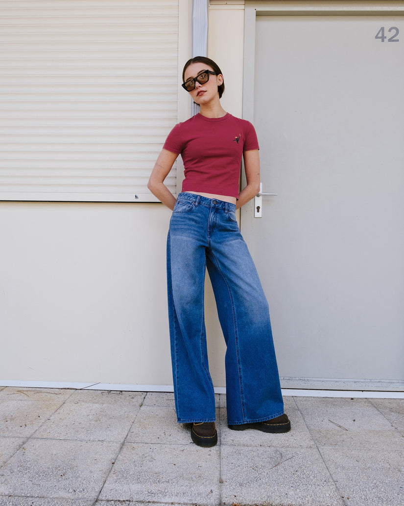 Jean Stoned Boyfriend Low Rise - Worn Light Blue