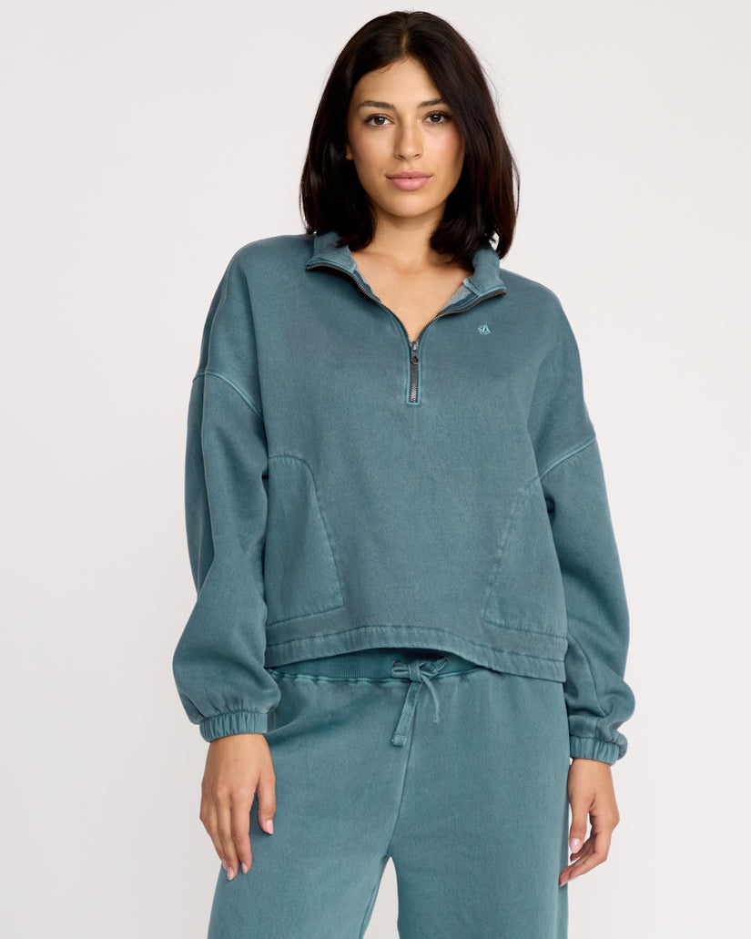 Sweatshirt Col Zippé Stone Soft - Emerald Green