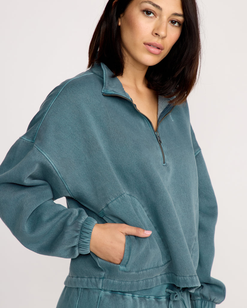 Sweatshirt Col Zippé Stone Soft - Emerald Green