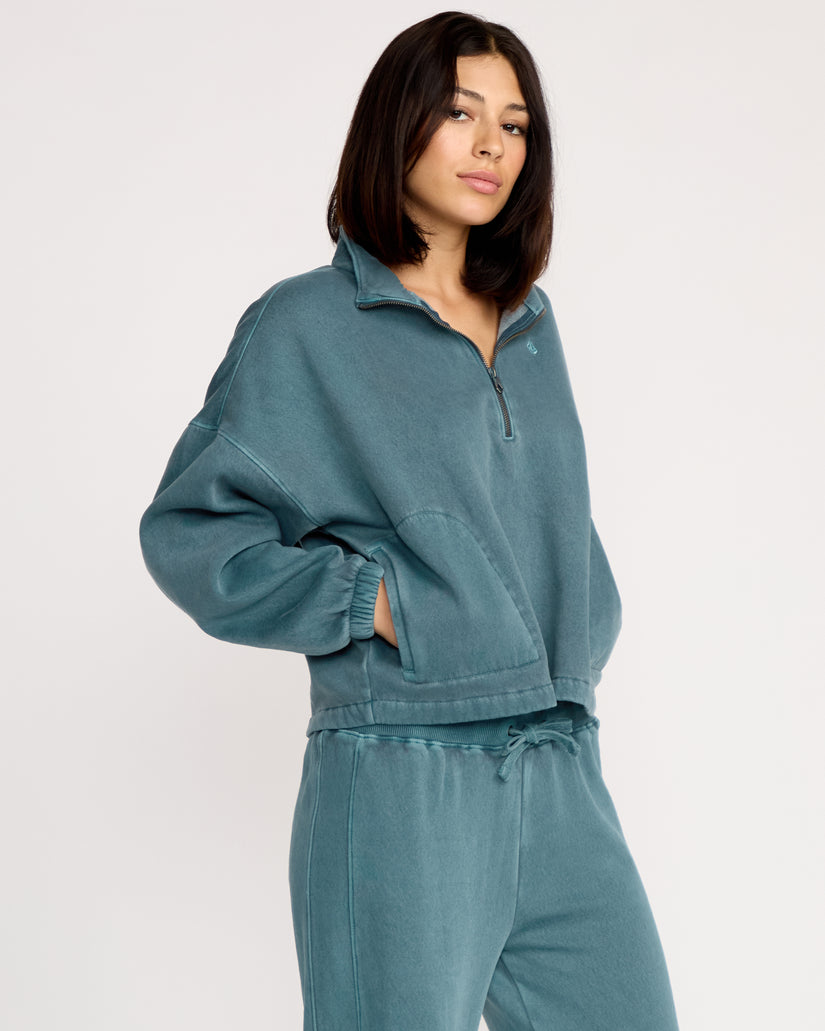 Sweatshirt Col Zippé Stone Soft - Emerald Green