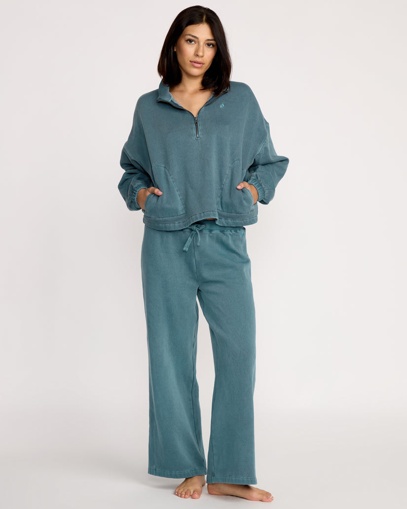 Sweatshirt Col Zippé Stone Soft - Emerald Green