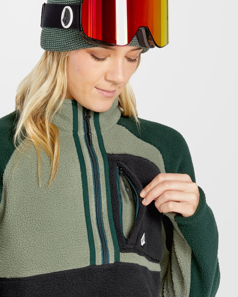 Sweat sherpa col zippé - Lichen Green